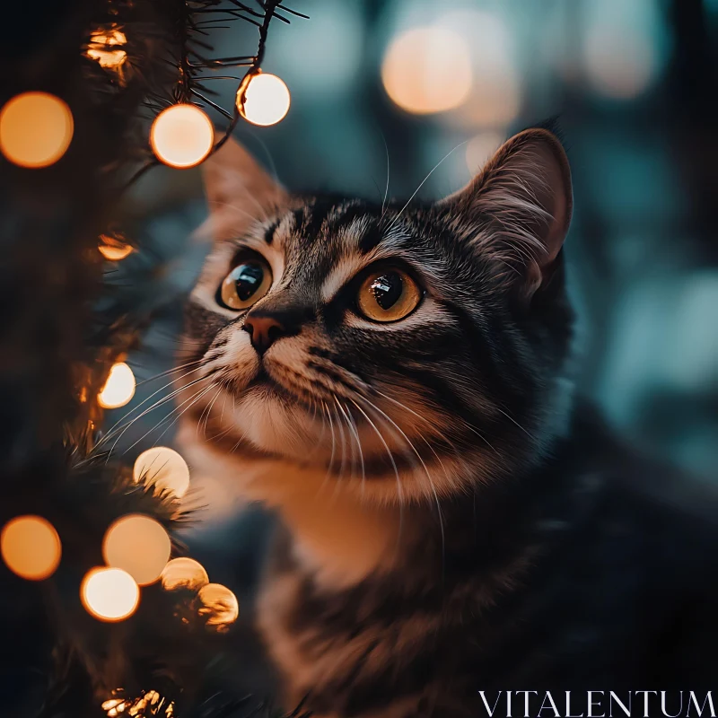 Cat with Festive Lights AI Image