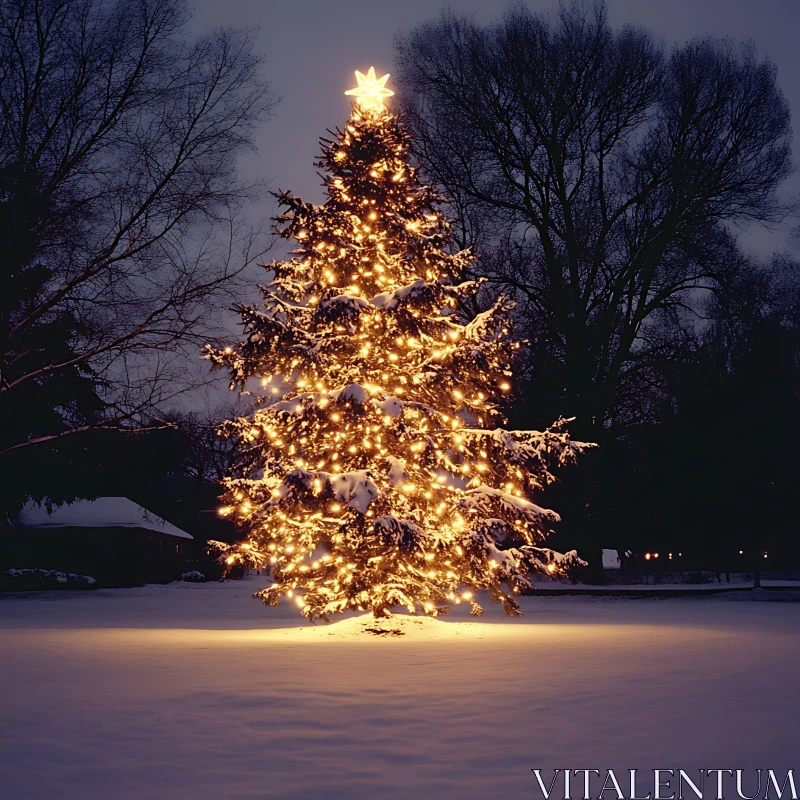 AI ART Glowing Christmas Tree in Winter Wonderland