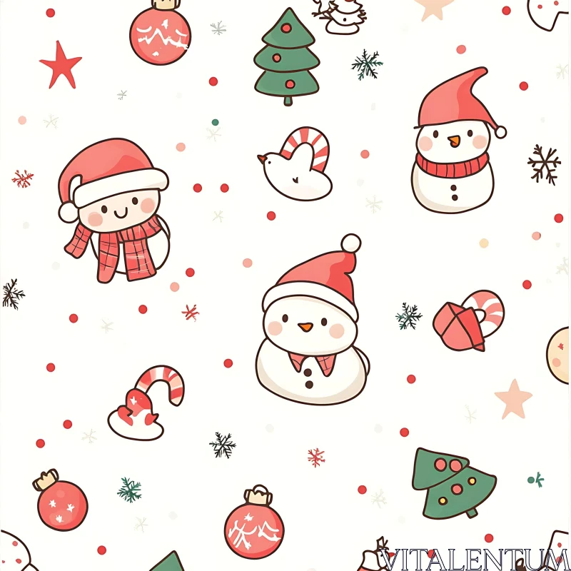 Adorable Snowmen and Holiday Decorations Christmas Pattern AI Image