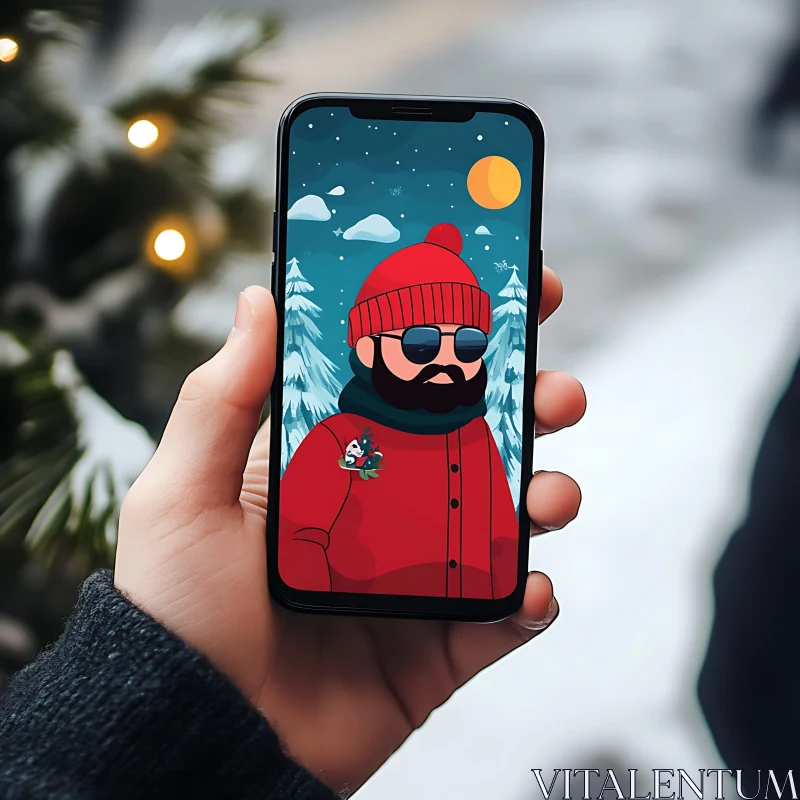 Bearded Man Cartoon in Winter Attire AI Image