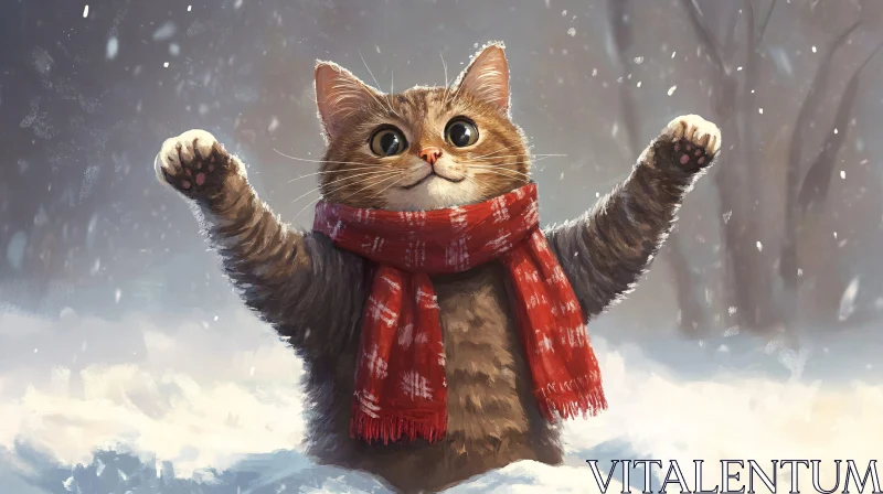 Cat Enjoying a Snowy Day AI Image