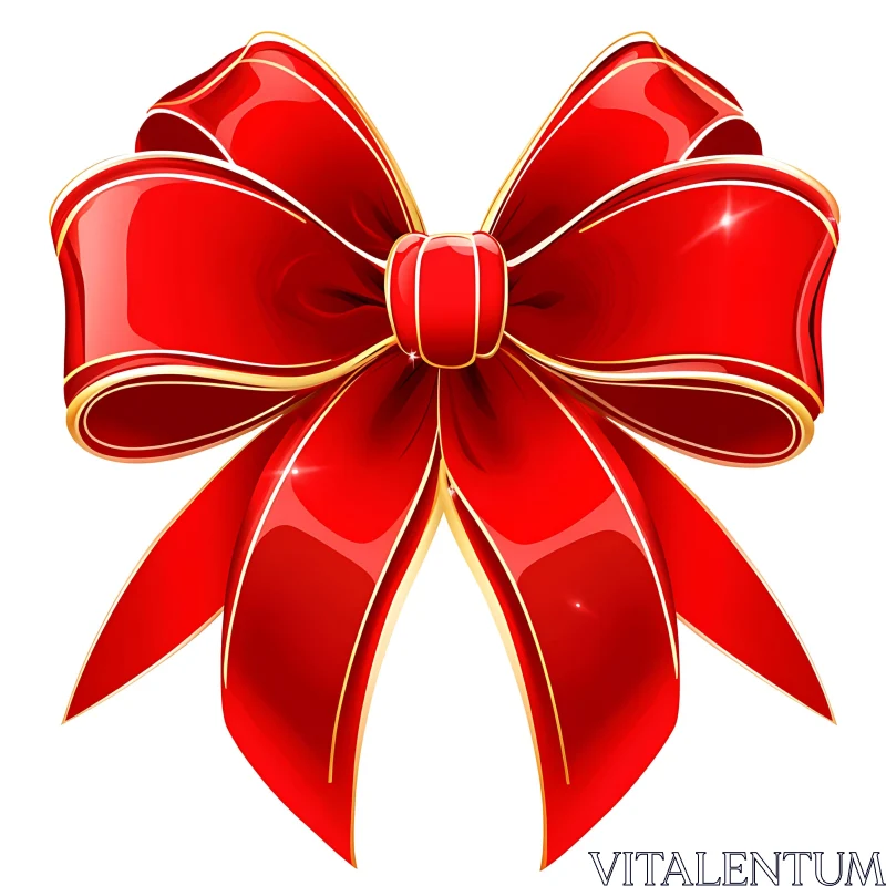 Glossy Red Bow with Gold Trim for Gift Wrapping AI Image