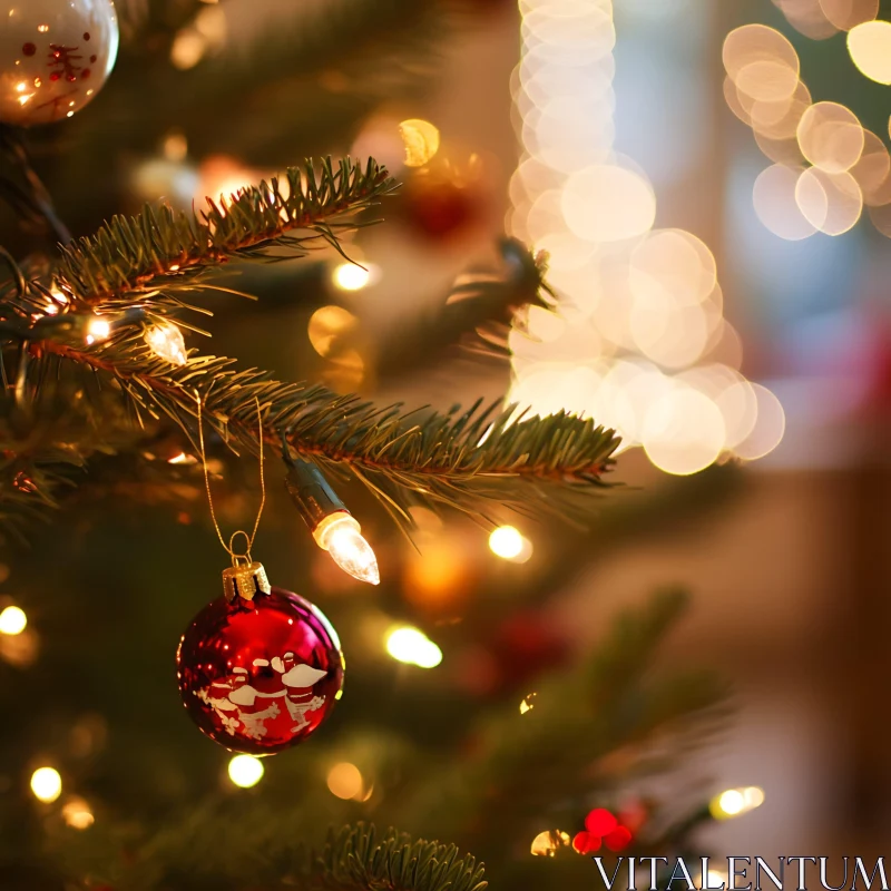 Christmas Tree Bauble and Lights in Warm Ambiance AI Image