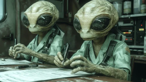 Green Aliens in Spaceship - Intriguing Scene