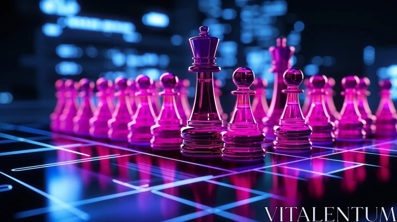 Pink Glass Chess Set in 3D Cityscape AI Image
