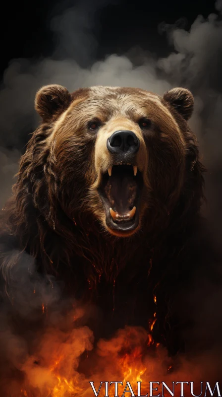 Powerful Emotive Portraiture of a Bear in Flames AI Image