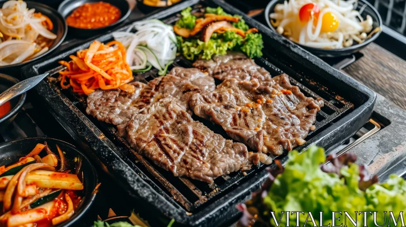 Savor the Flavors: Korean Barbecue Grill with Assorted Food AI Image