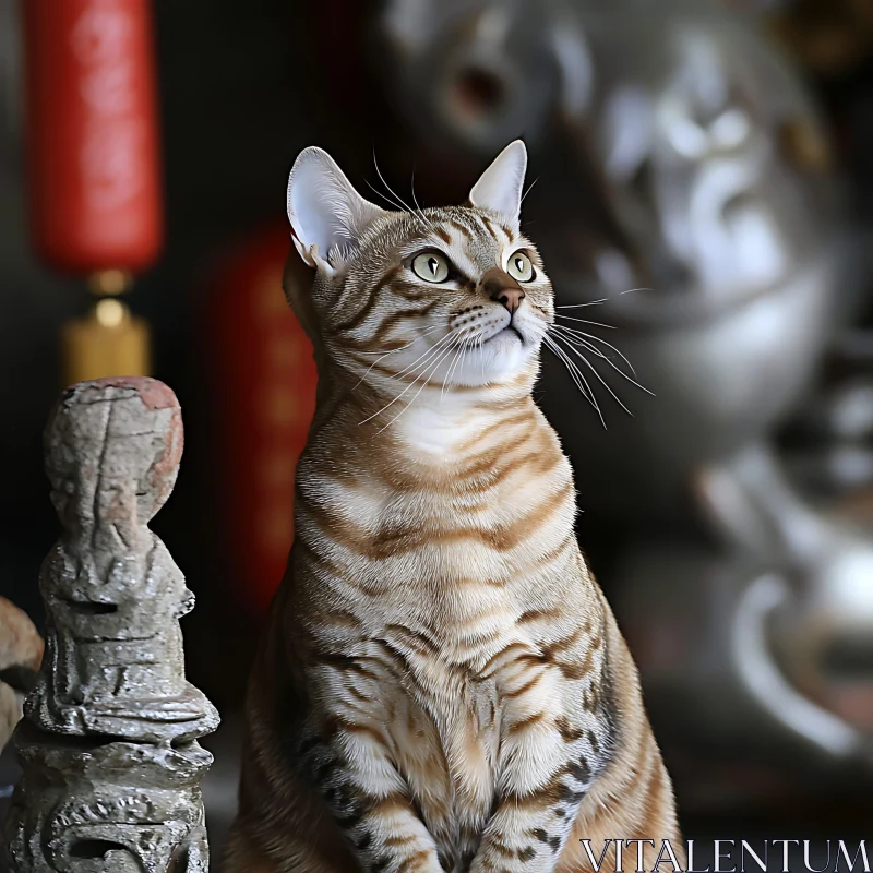 Striped Feline in Exquisite Oriental Scene AI Image