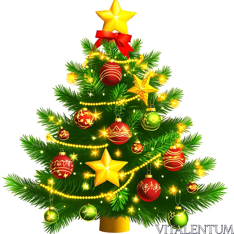 Festive Christmas Tree with Gold and Red Decorations AI Image