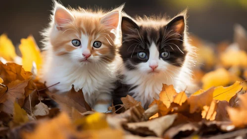 Adorable Kittens in Fallen Leaves