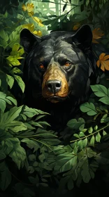 Black Bear in Forest: A Concept Art Portraiture