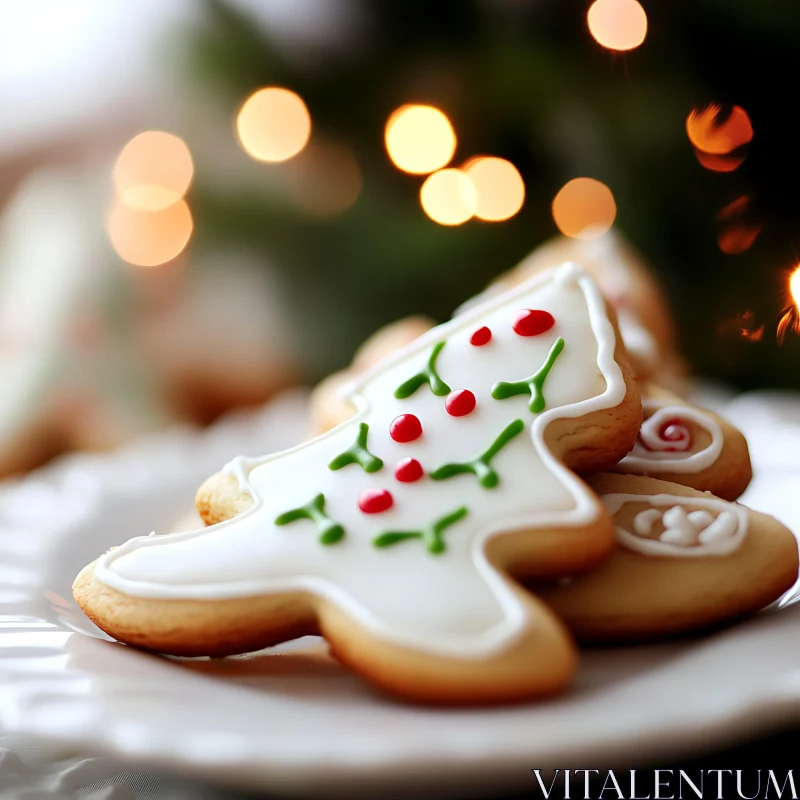 Holiday-Decorated Christmas Cookies on a Festive Plate AI Image