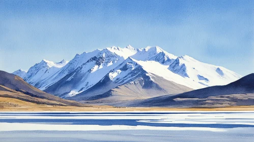 Tranquil Mountain and Lake Scenic Painting