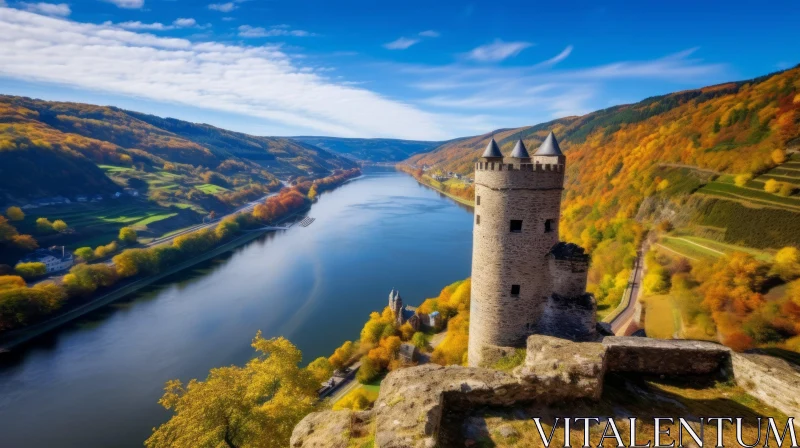 Captivating Autumn Castle View in a Serene Natural Setting AI Image