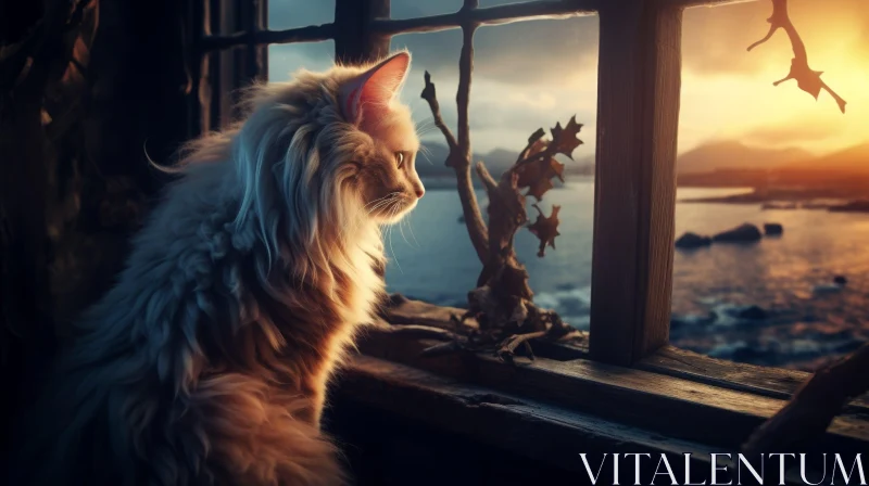 Cat at Sunset - Digital Painting AI Image