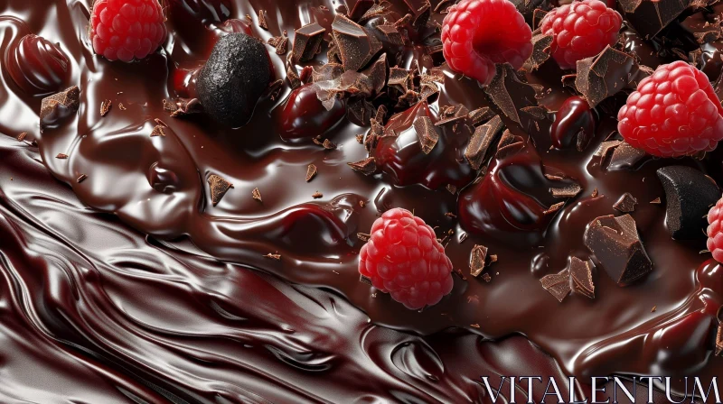 AI ART Decadent Chocolate Cake with Raspberries and Chocolate Shavings