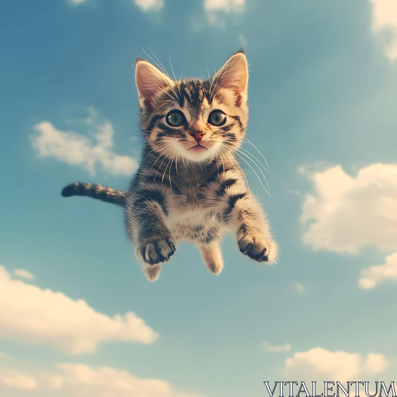 Playful Kitten in the Sky AI Image