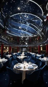 Enchanting Dining Experience on a Cruise Ship | Dark Sky-Blue Ambiance