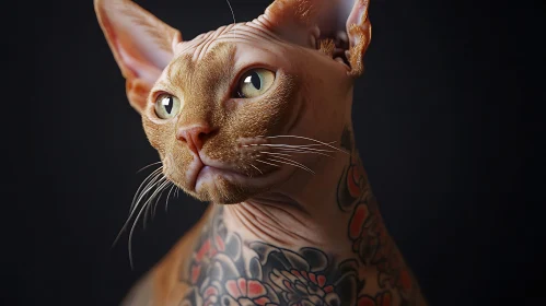 Artistic Portrait of a Sphynx Cat with Tattoos