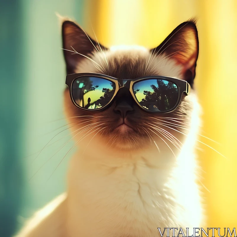 Chic Cat Sporting Sunglasses in a Summery Scene AI Image