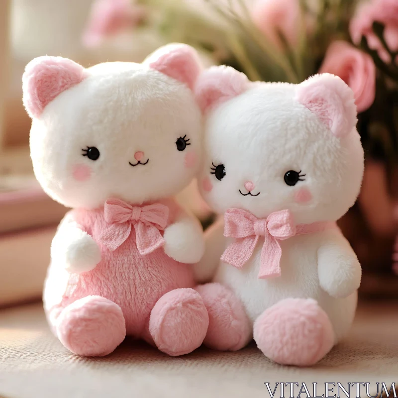 Cute Stuffed Animal Kittens with Pink Accessories AI Image