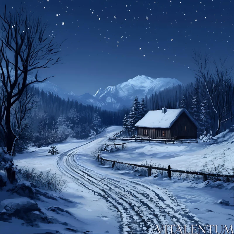 Peaceful Winter Cabin in Snowy Landscape AI Image