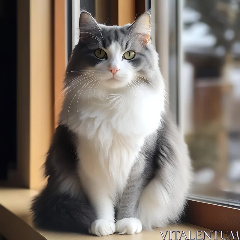 Elegant Feline Portrait by the Window AI Image