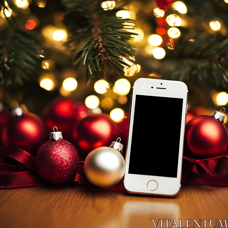 Holiday Decor with Smartphone and Christmas Lights AI Image