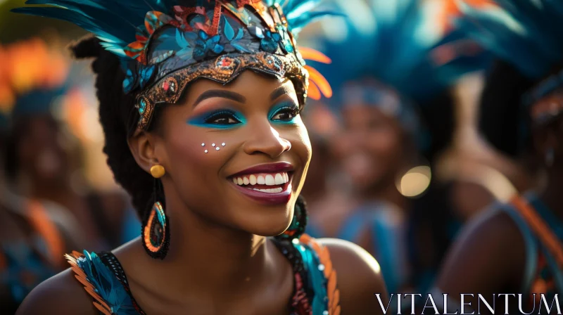 Joyful Woman in Vibrant Carnival Attire AI Image