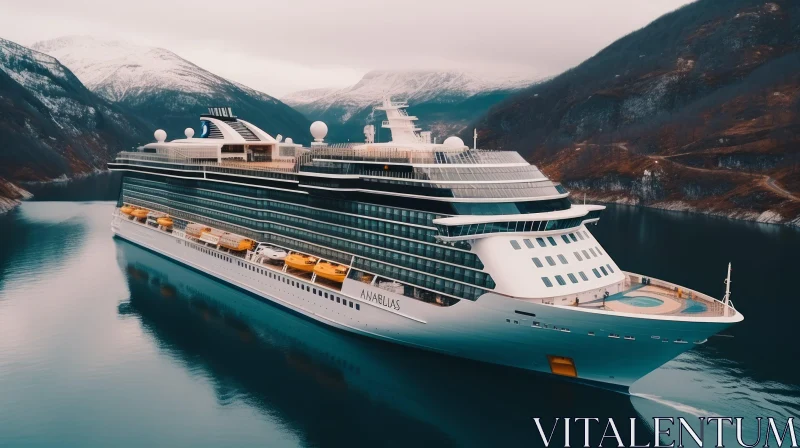 Majestic Luxury Cruise Ship Docked in Norwegian Mountains AI Image