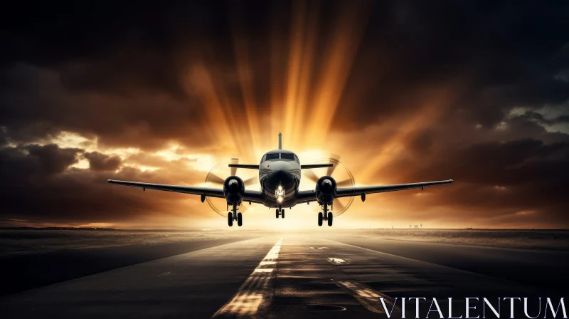 Private Jet Taking Off at Sunset AI Image