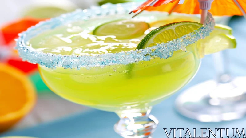 Refreshing Margarita Glass on Blue Background AI Image