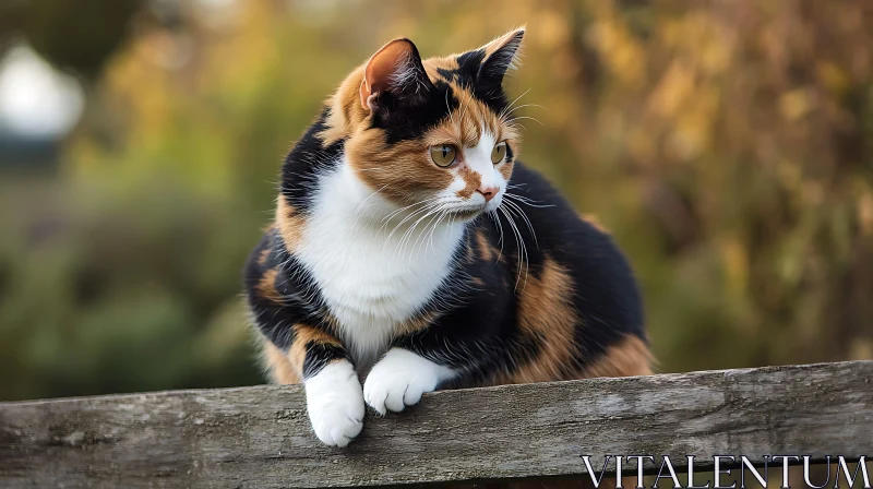 Graceful Calico Cat in Outdoor Autumn Scene AI Image