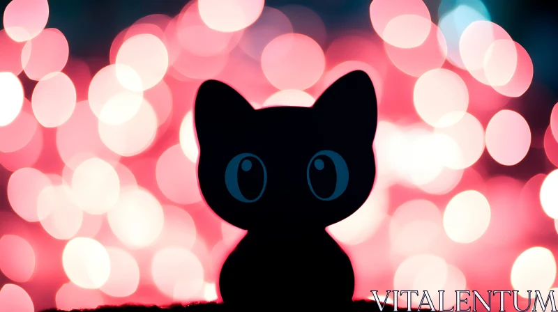 Silhouette of a Cat in Front of Glowing Bokeh Lights AI Image