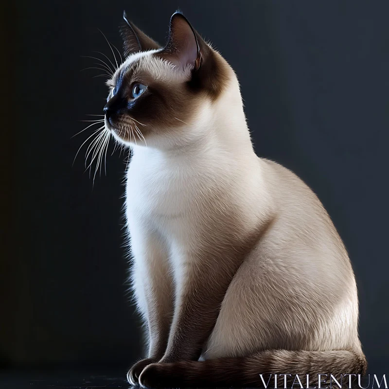 Graceful Siamese Cat Sitting in Profile AI Image