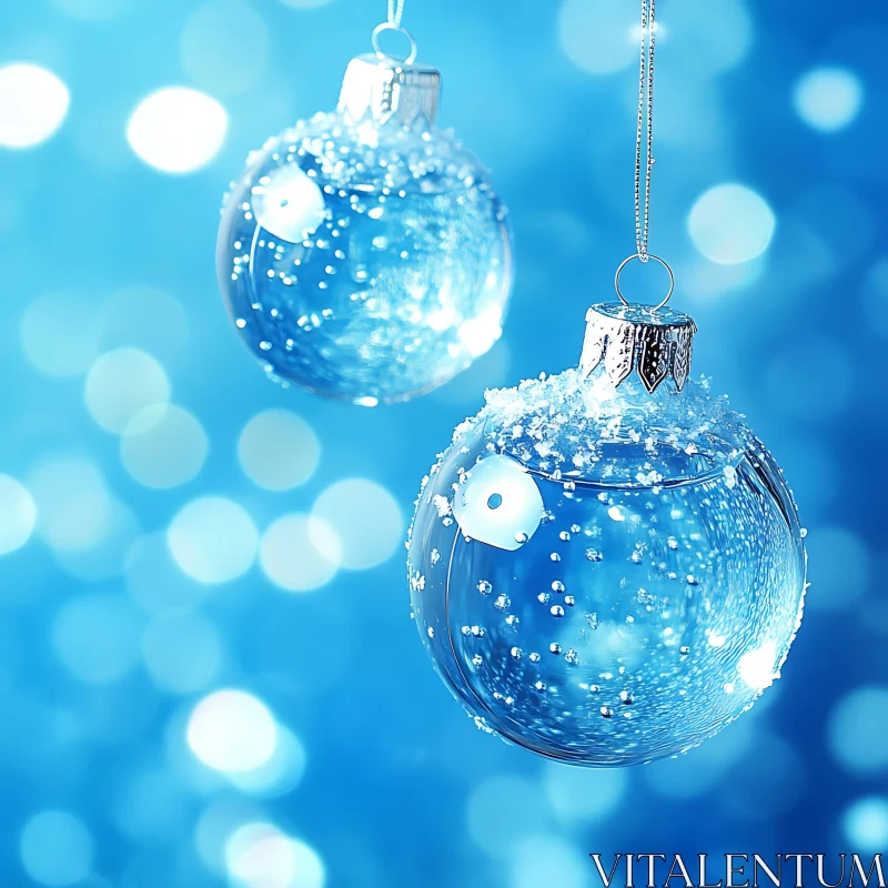 Festive Baubles against Blue Bokeh AI Image