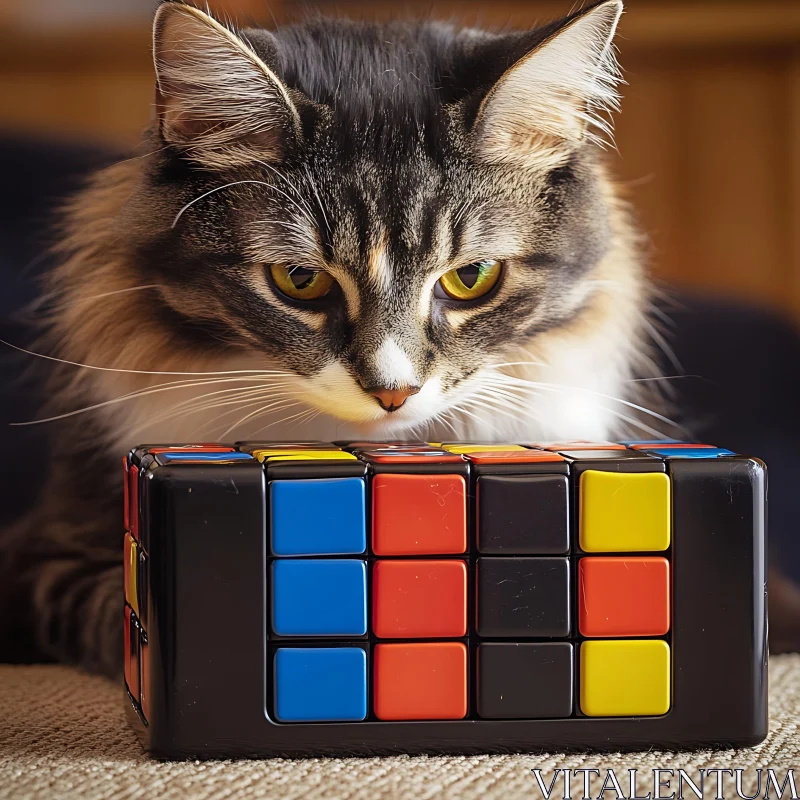 AI ART Cat Fascinated by Rubik's Cube