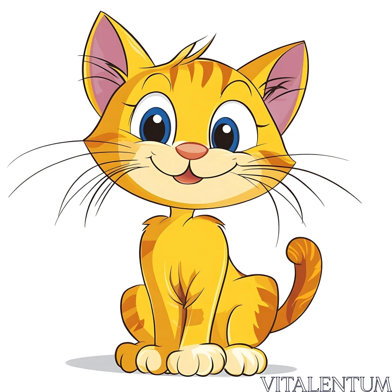 Cheerful Cartoon Cat with Orange Fur and Big Eyes AI Image