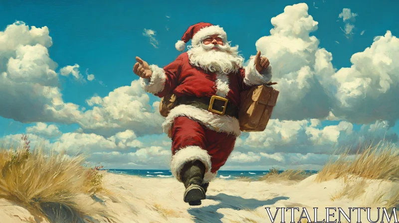 Santa Claus Enjoying a Beach Day AI Image