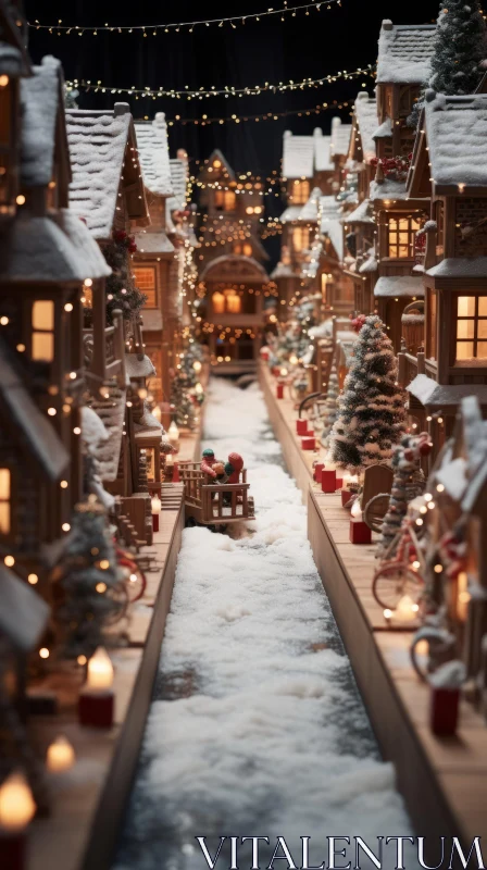 Captivating Christmas Village with Lights and Garlands | Magical Tabletop Photography AI Image