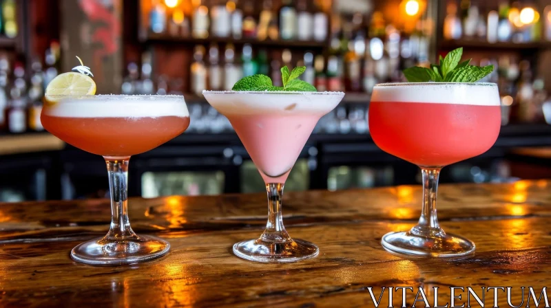 Pink Cocktails on Bar Counter | Glass/Cocktails AI Image