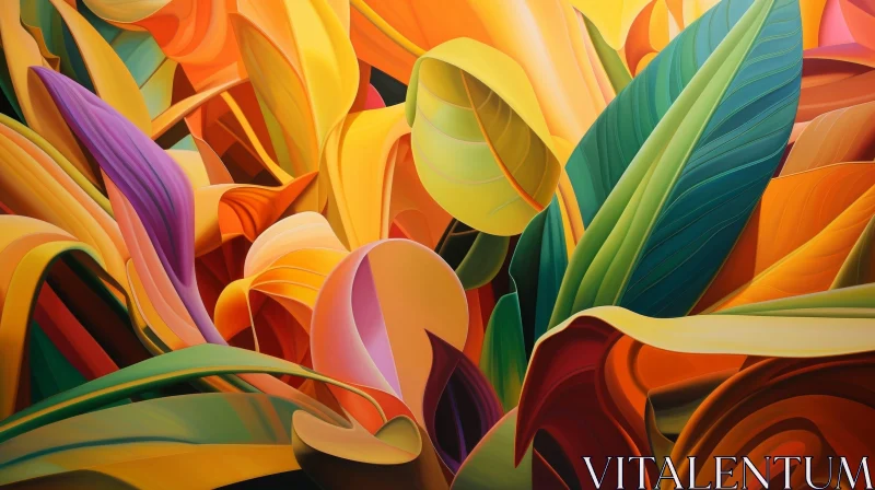 Exquisite Tropical Leaves Painting - Botanical Art AI Image