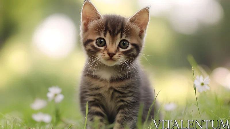 Cute Kitten in a Field of Flowers AI Image