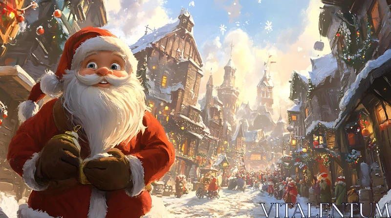 Snowy Christmas Town with Santa AI Image