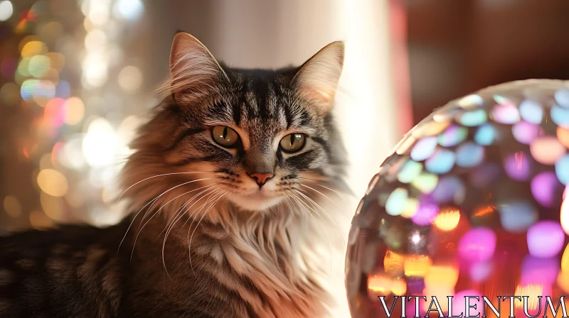 Cat with Fluffy Fur and Disco Ball AI Image