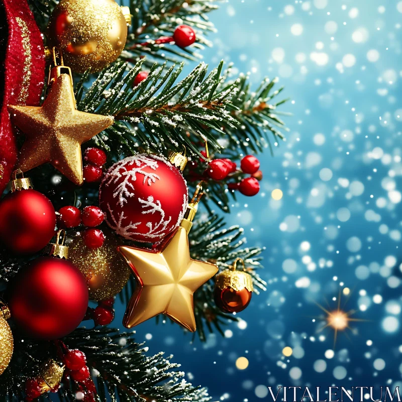 Christmas Tree with Red and Gold Decorations AI Image