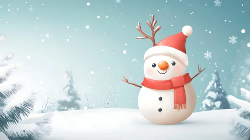 Festive Snowman in Snowy Landscape