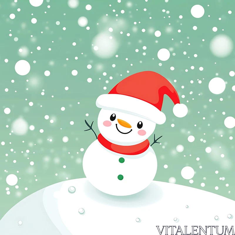 Festive Snowman with Santa Hat AI Image