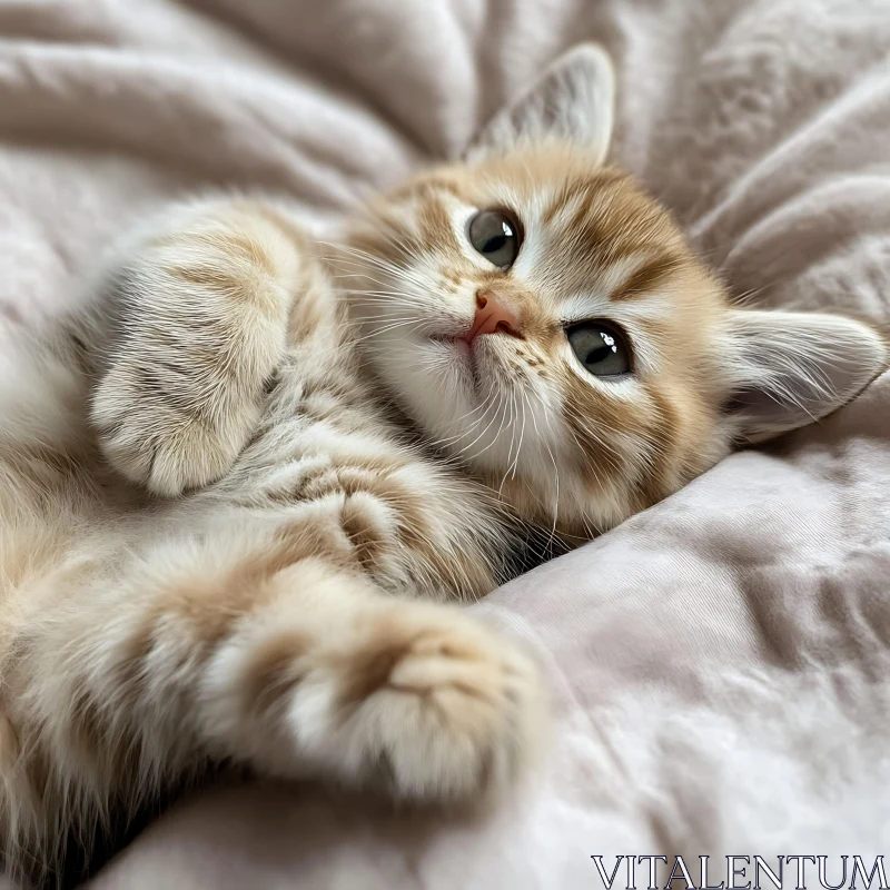 Cute Kitten Resting on a Pink Blanket AI Image