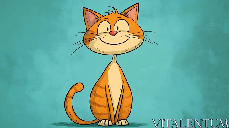 Smiling Tabby Cat Cartoon Drawing AI Image